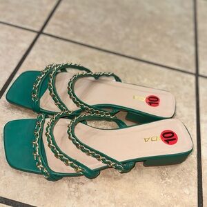 Green with gold sandals